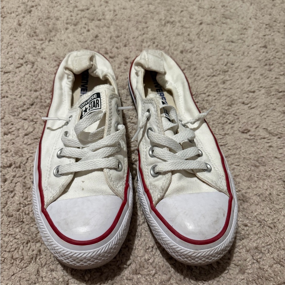 Converse White Canvas Low-Top Sneakers with Red Trim